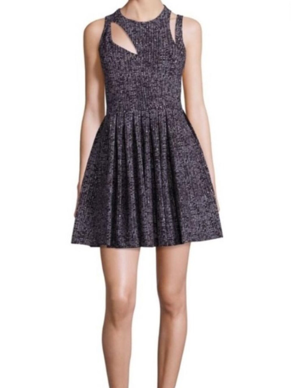 Cinq a Sept black & white fit & flare dress cut-outs sleeveless stretch ponte 4